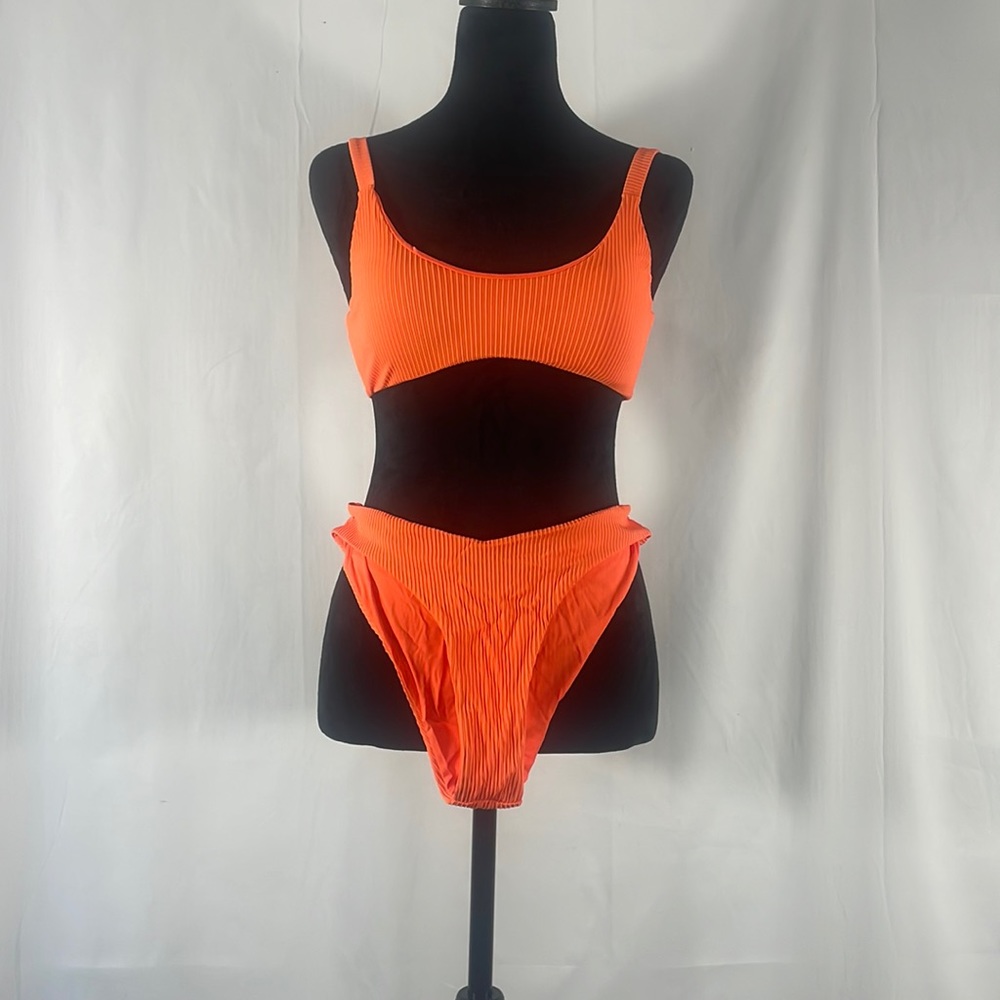 Orange 2 piece, Bikini, Ribbed, Design Size Small